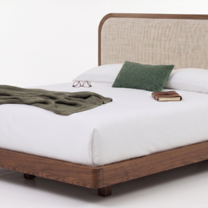 Cama Flotante Siena Base Madera Flor morado Espaldar Tapizado moderno