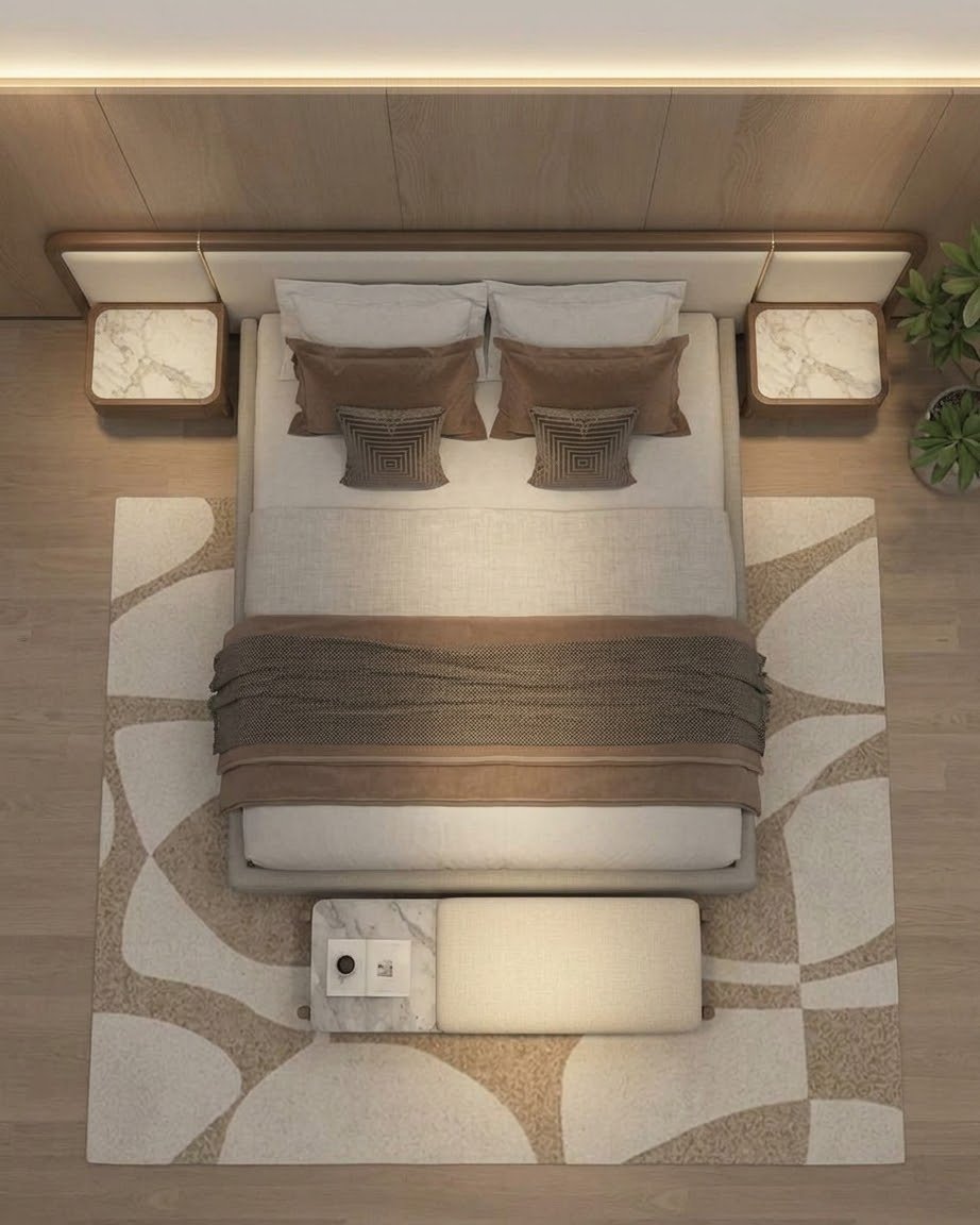 Cama Verona: Espaldar Tapizado y Marco Curvo en Madera Flor Morado - Image 3