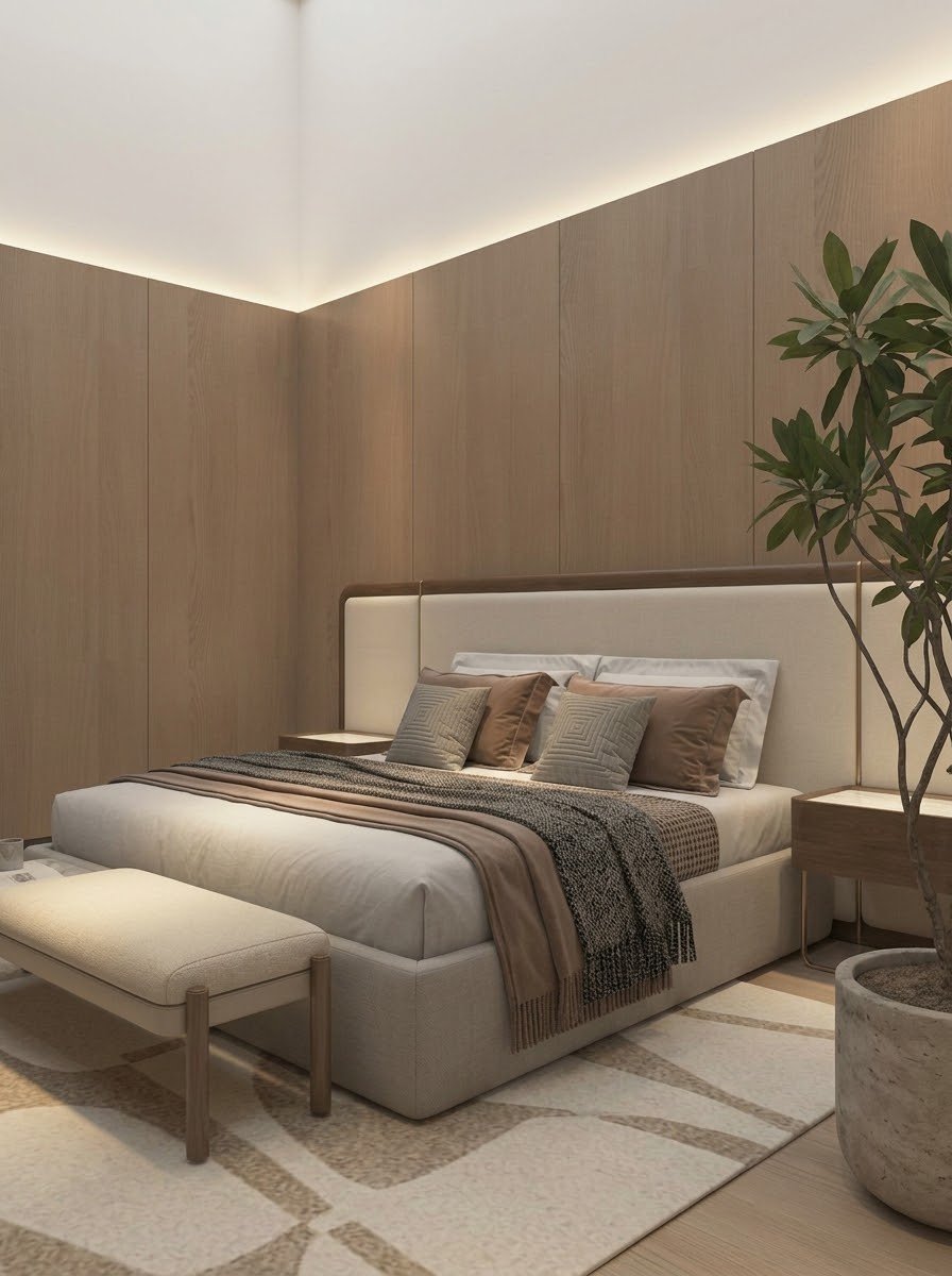 Cama Verona: Espaldar Tapizado y Marco Curvo en Madera Flor Morado - Image 4